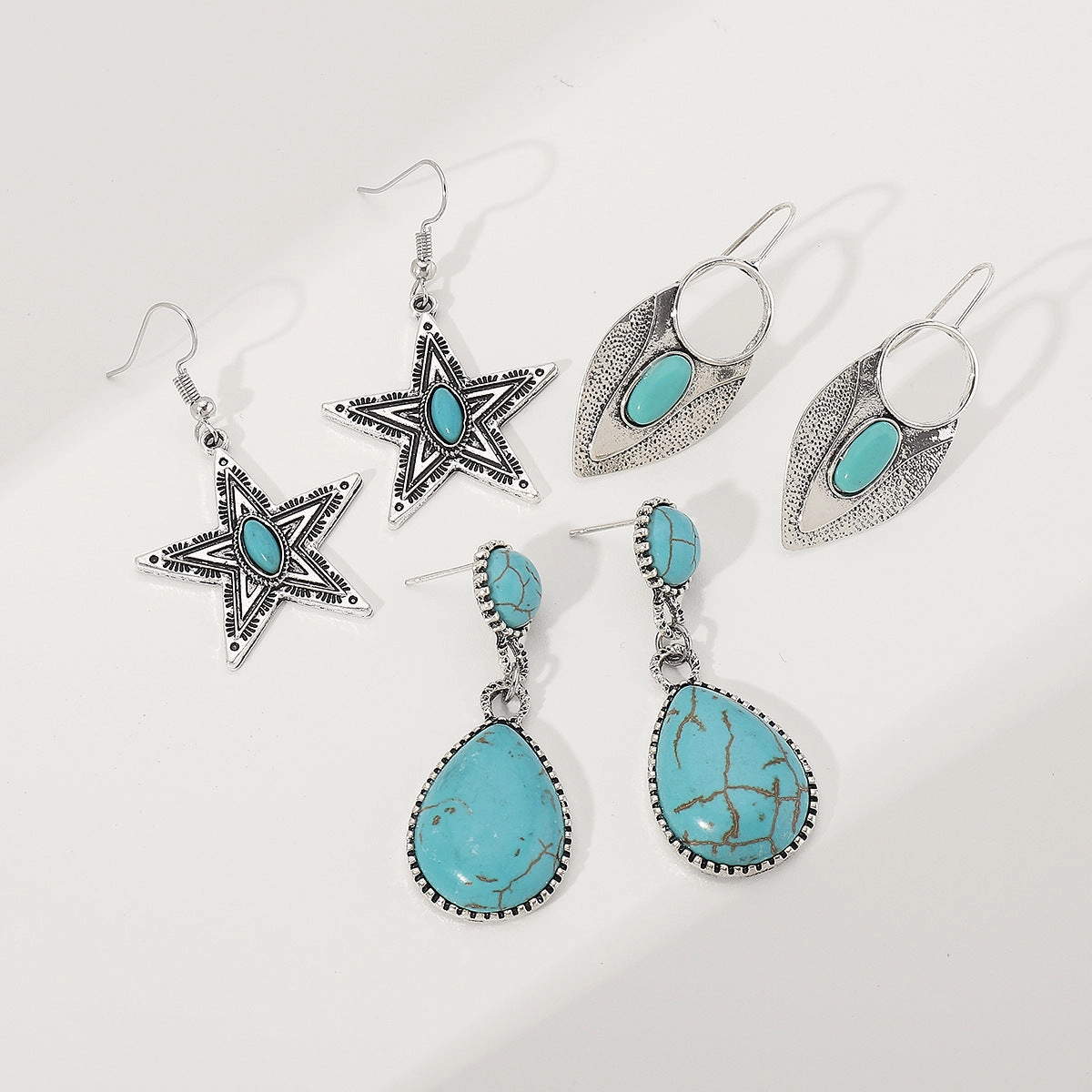 Wholesale Creative Ethnic Retro Geometric Lace Five-pointed Star Earrings