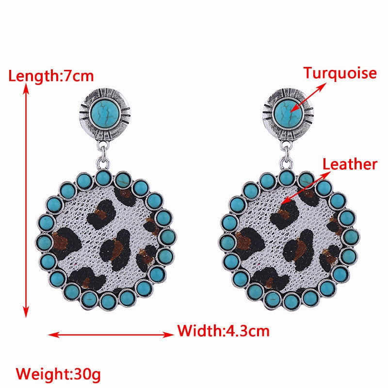 Wholesale Creative Turquoise Leopard Print Leather Earrings