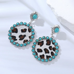 Wholesale Creative Turquoise Leopard Print Leather Earrings