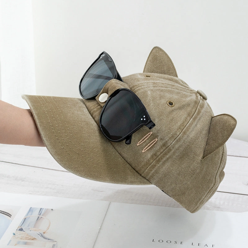Wholesale Cute Cat Ears Aviator Sunglasses Baseball Hat