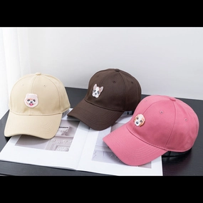 Wholesale Cute Puppy Patch Embroidered Visor Curved Brim Baseball Cap