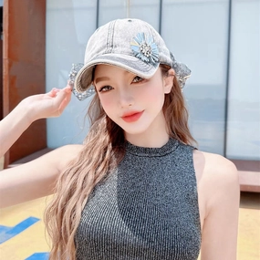 Wholesale Distressed Back Sequin Cloud Bow Baseball Cap