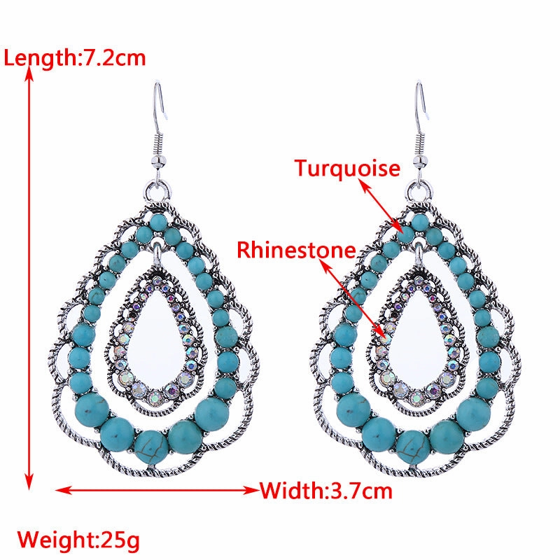 Wholesale Double Layer Water Drop Hollow Inlaid Turquoise Earrings
