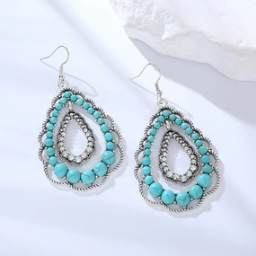 Wholesale Double Layer Water Drop Hollow Inlaid Turquoise Earrings