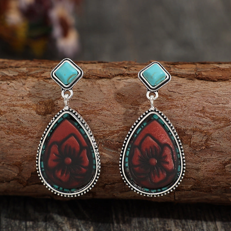 Wholesale Droplet shaped Flower Vintage Bohemian Alloy Earrings