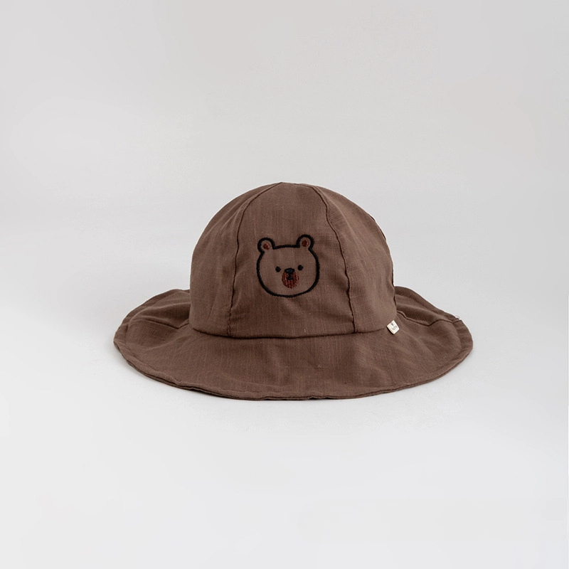 Wholesale Embroidered Bear Head Adjustable Cotton Kids Bucket Hat