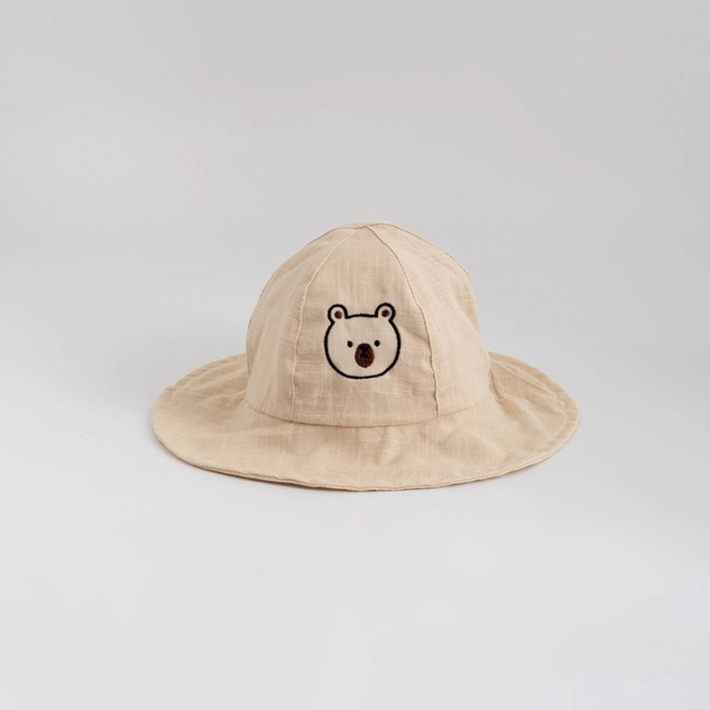 Wholesale Embroidered Bear Head Adjustable Cotton Kids Bucket Hat