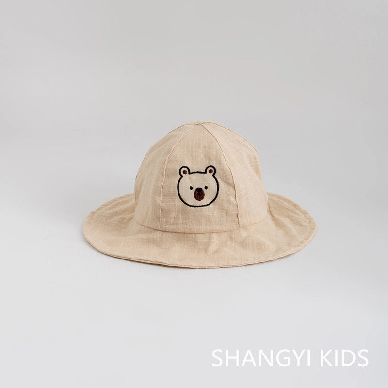 Wholesale Embroidered Bear Head Adjustable Cotton Kids Bucket Hat