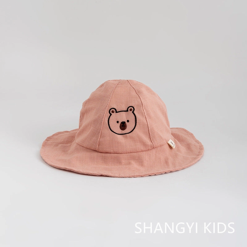 Wholesale Embroidered Bear Head Adjustable Cotton Kids Bucket Hat