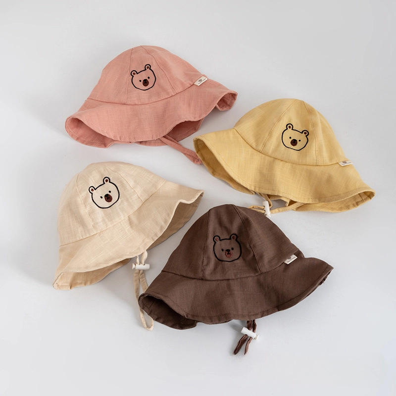 Wholesale Embroidered Bear Head Adjustable Cotton Kids Bucket Hat