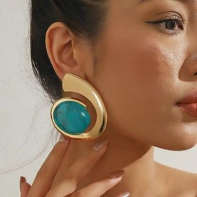 Wholesale Exaggerated personality turquoise alloy earrings