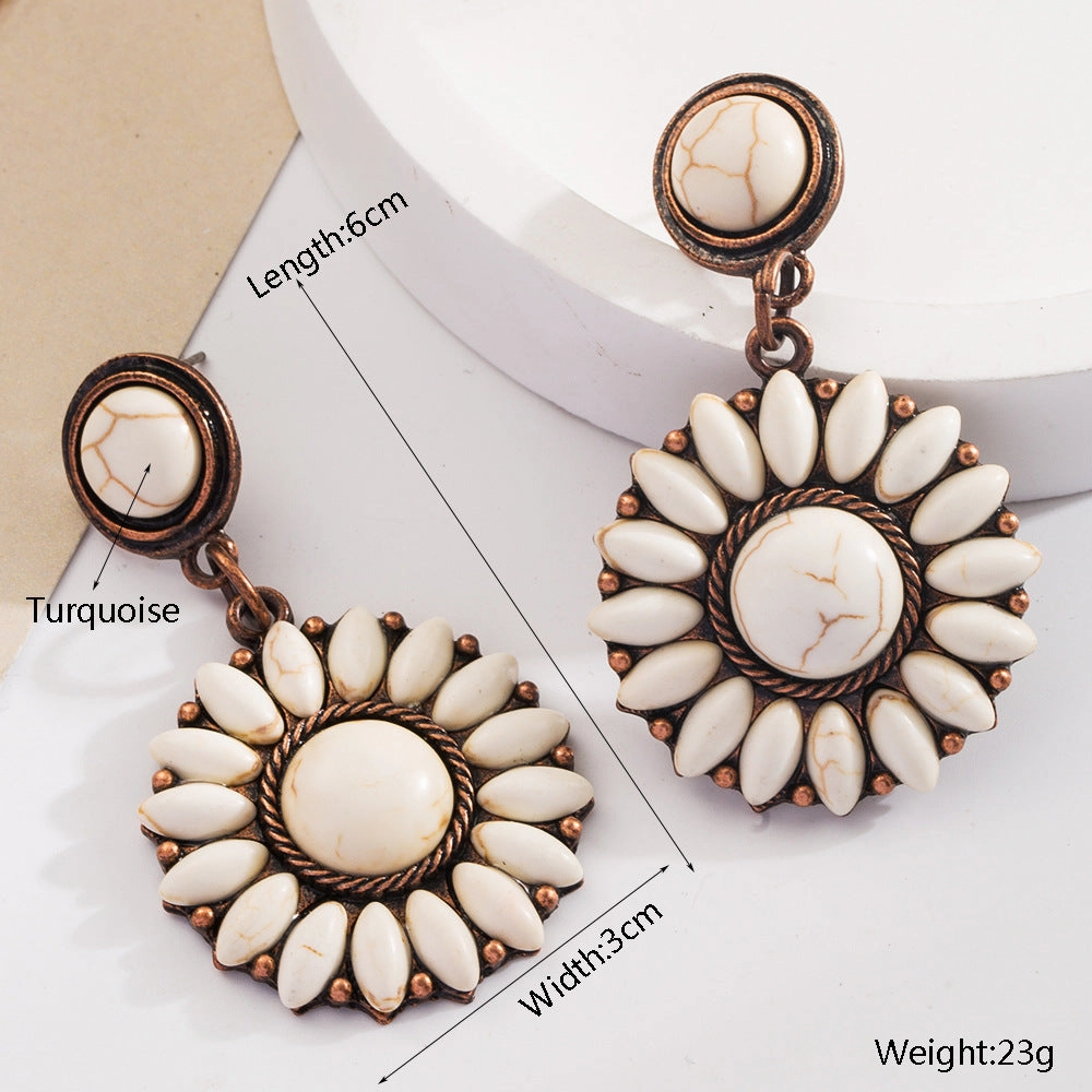 Wholesale Exaggerated turquoise retro heart earrings