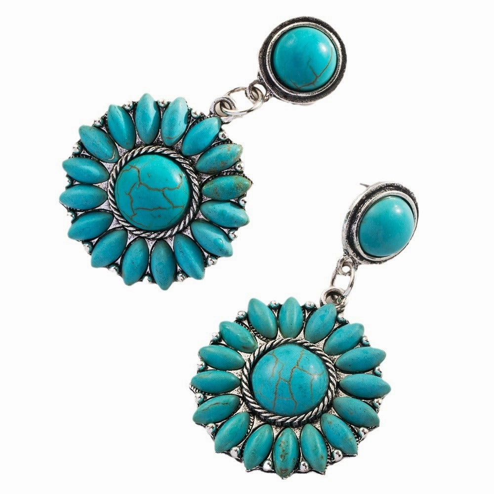Wholesale Exaggerated turquoise retro heart earrings