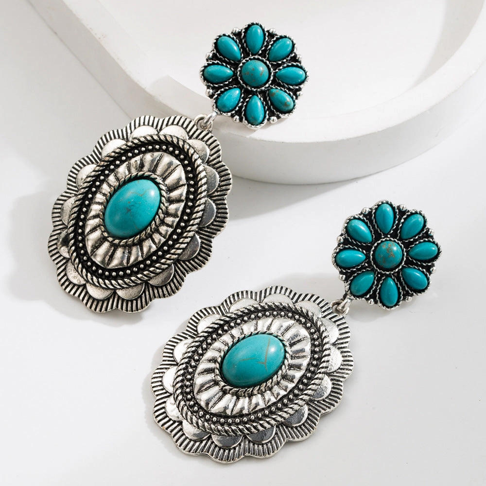 Wholesale Exaggerated White Turquoise Women's Fashion High Quality Ethnic Style Earrings Pendant