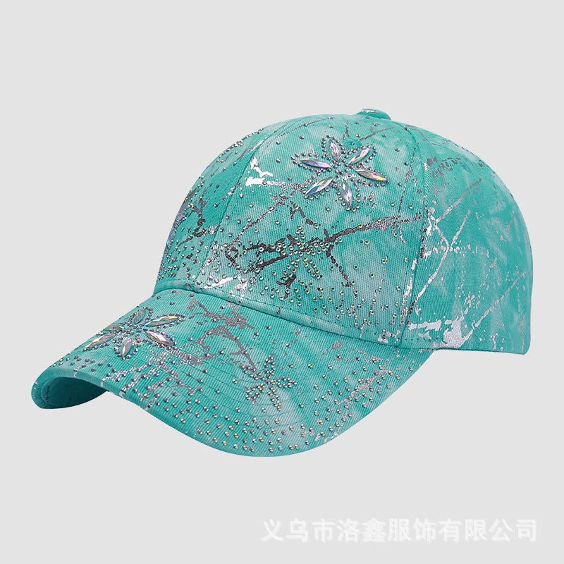 Wholesale Fabric rhinestone flower hat four seasons sunshade tie-dye baseball cap