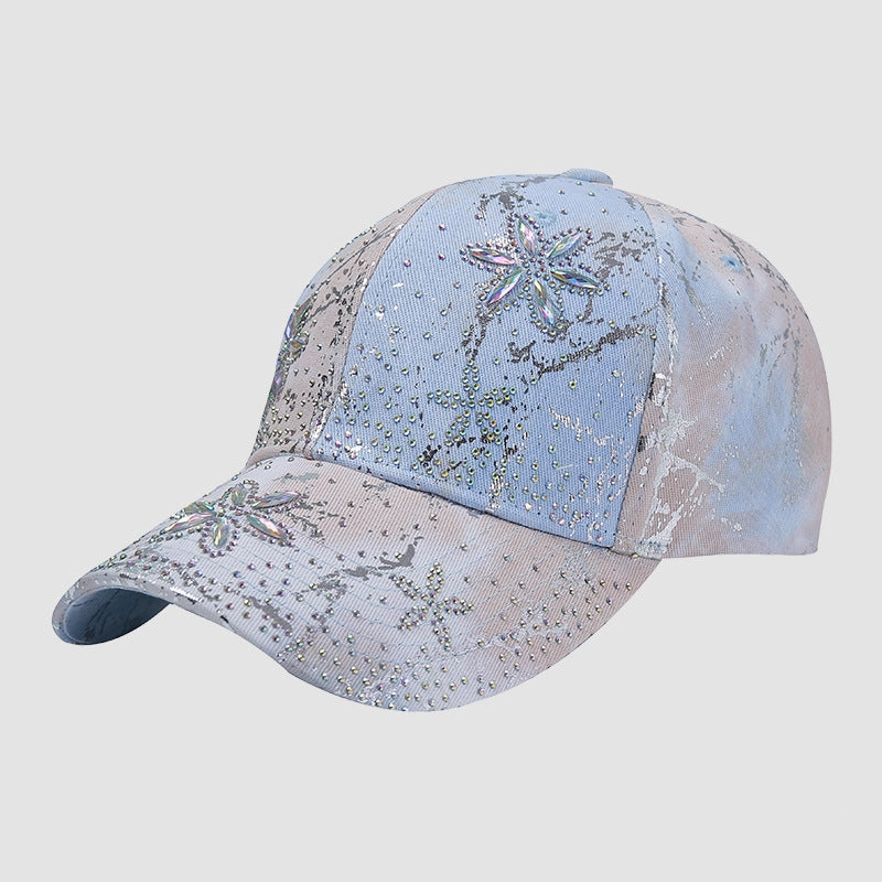 Wholesale Fabric rhinestone flower hat four seasons sunshade tie-dye baseball cap