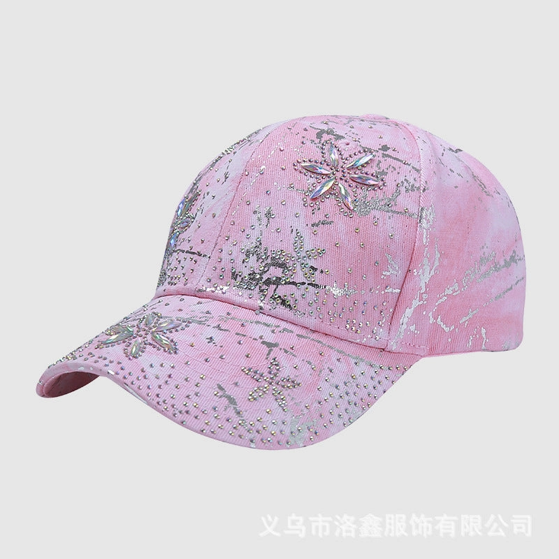 Wholesale Fabric rhinestone flower hat four seasons sunshade tie-dye baseball cap