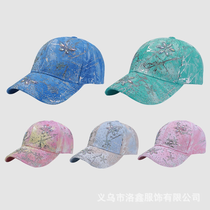 Wholesale Fabric rhinestone flower hat four seasons sunshade tie-dye baseball cap