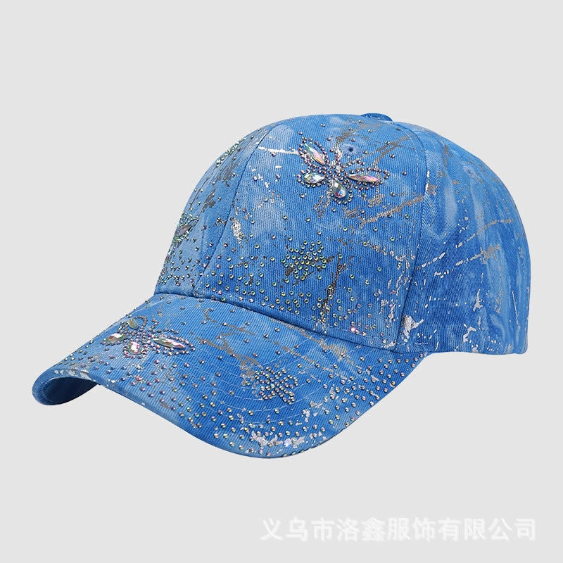 Wholesale Fabric rhinestone flower hat four seasons sunshade tie-dye baseball cap