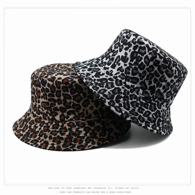 Wholesale Fashion Leopard Pattern Retro Simple Double Sided Pot Hat Spring and Autumn Outdoor Leisure Street Soft Brimmed Letter Embroidered Sunscreen Fisherman's Hat