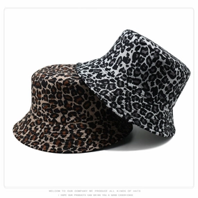 Wholesale Fashion Leopard Pattern Retro Simple Double Sided Pot Hat Spring and Autumn Outdoor Leisure Street Soft Brimmed Letter Embroidered Sunscreen Fisherman's Hat