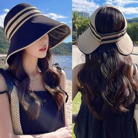 Wholesale Female Vinyl Striped Fisherman's Hat Foldable Summer Sunshade Hat