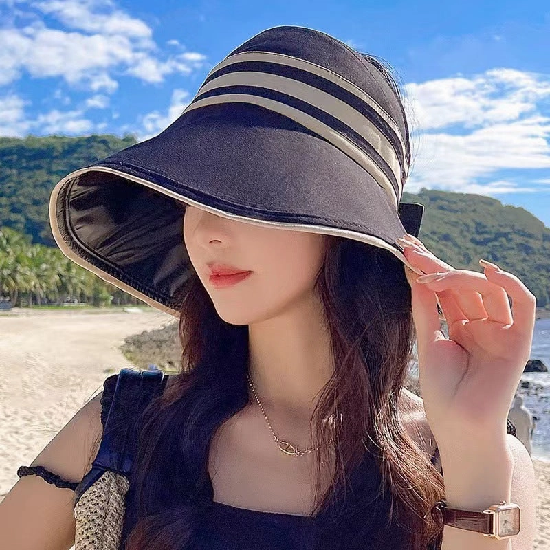 Wholesale Female Vinyl Striped Fisherman's Hat Foldable Summer Sunshade Hat