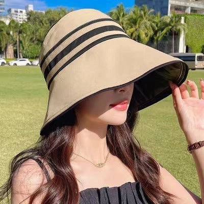Wholesale Female Vinyl Striped Fisherman's Hat Foldable Summer Sunshade Hat