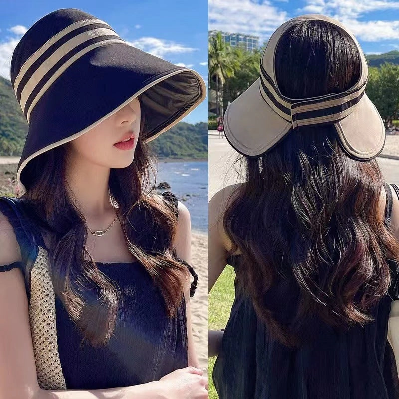 Wholesale Female Vinyl Striped Fisherman's Hat Foldable Summer Sunshade Hat