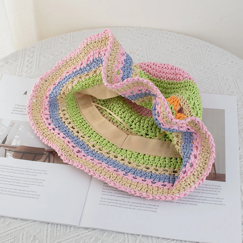 Wholesale Fisherman's Hat Rainbow Straw Hat Summer Travel Seaside Beach Holiday Sun Hat Tide