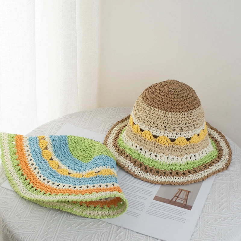 Wholesale Fisherman's Hat Rainbow Straw Hat Summer Travel Seaside Beach Holiday Sun Hat Tide