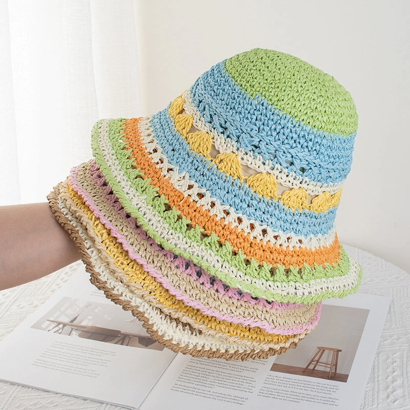Wholesale Fisherman's Hat Rainbow Straw Hat Summer Travel Seaside Beach Holiday Sun Hat Tide