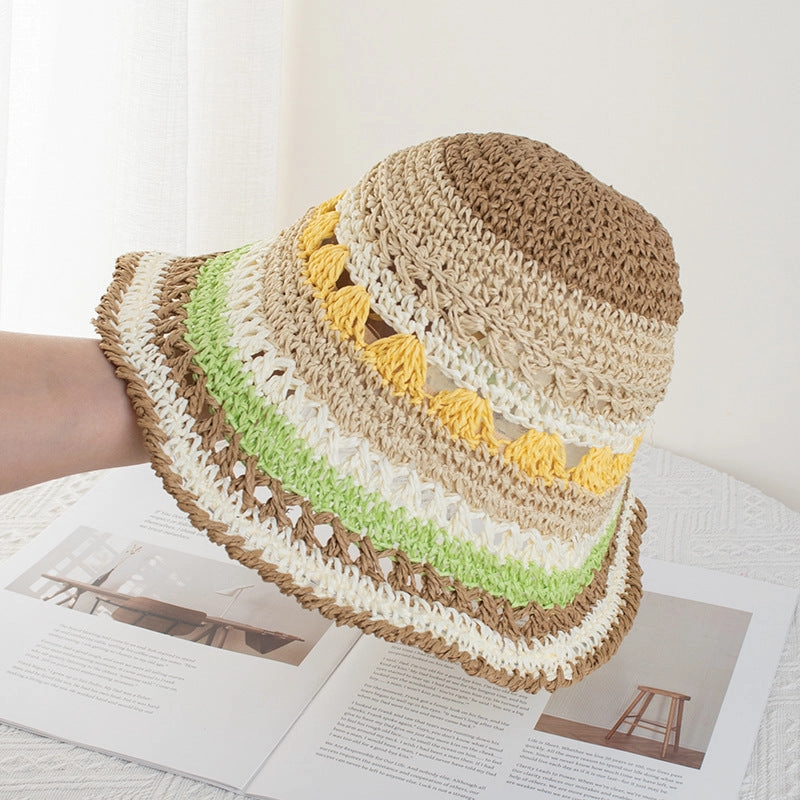 Wholesale Fisherman's Hat Rainbow Straw Hat Summer Travel Seaside Beach Holiday Sun Hat Tide