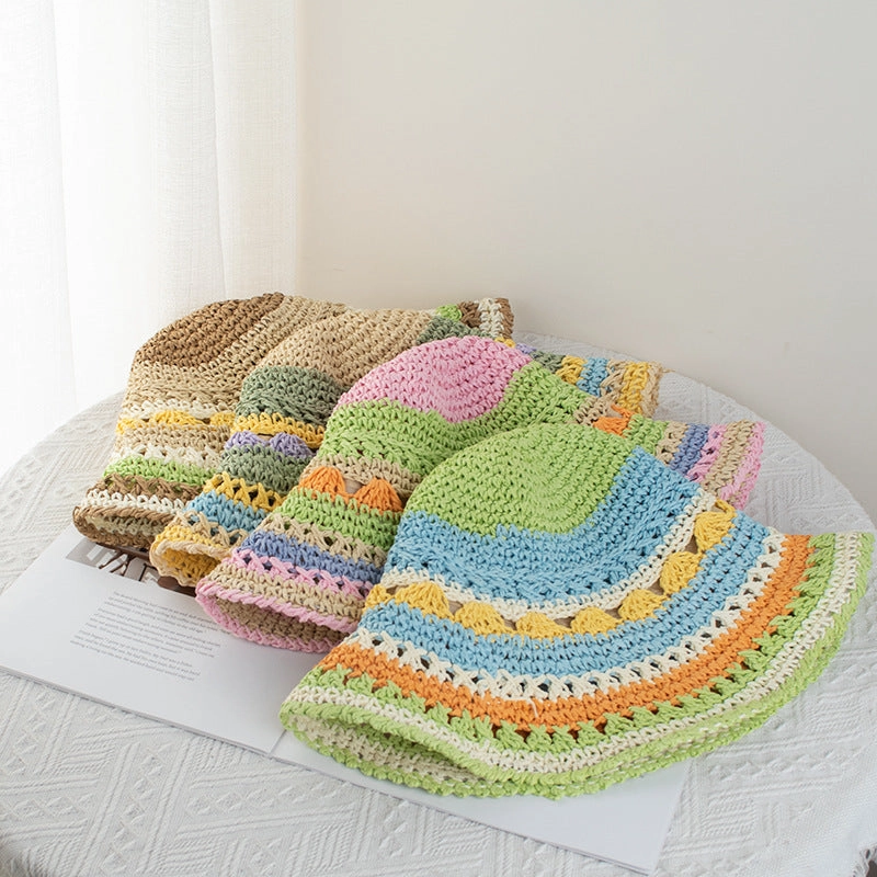 Wholesale Fisherman's Hat Rainbow Straw Hat Summer Travel Seaside Beach Holiday Sun Hat Tide