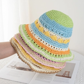 Wholesale Fisherman's Hat Rainbow Straw Hat Summer Travel Seaside Beach Holiday Sun Hat Tide