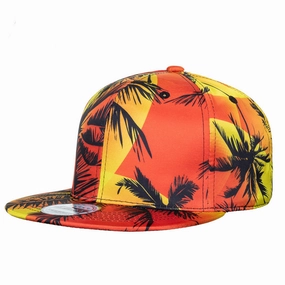 Wholesale Flat brim baseball cap with digital print of coconut tree pattern