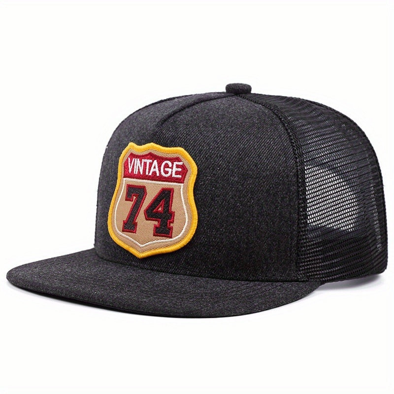 Wholesale Flat Brim Hat Street Embroidery Number 74 Baseball Cap