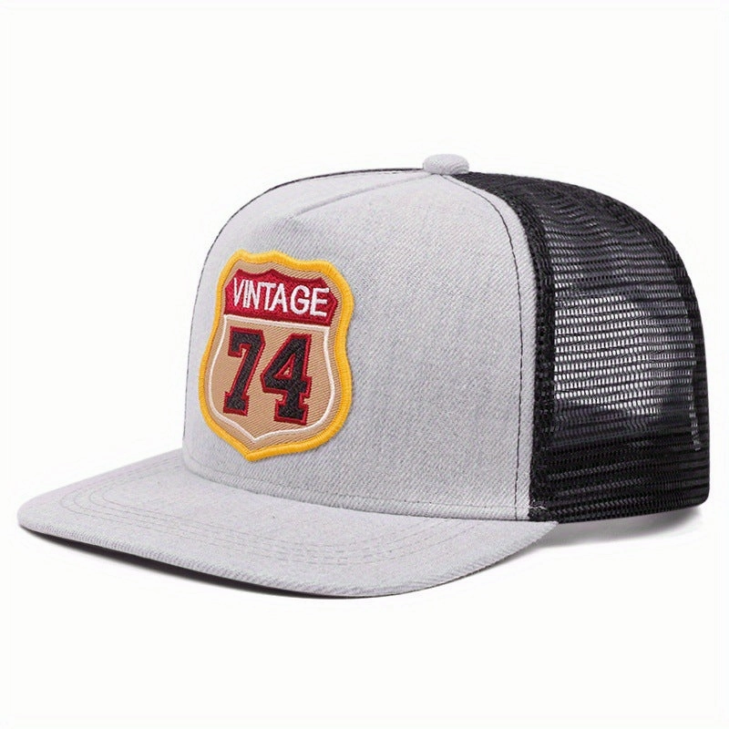 Wholesale Flat Brim Hat Street Embroidery Number 74 Baseball Cap