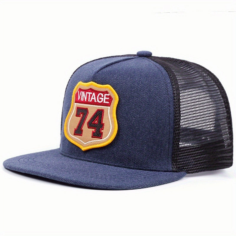 Wholesale Flat Brim Hat Street Embroidery Number 74 Baseball Cap