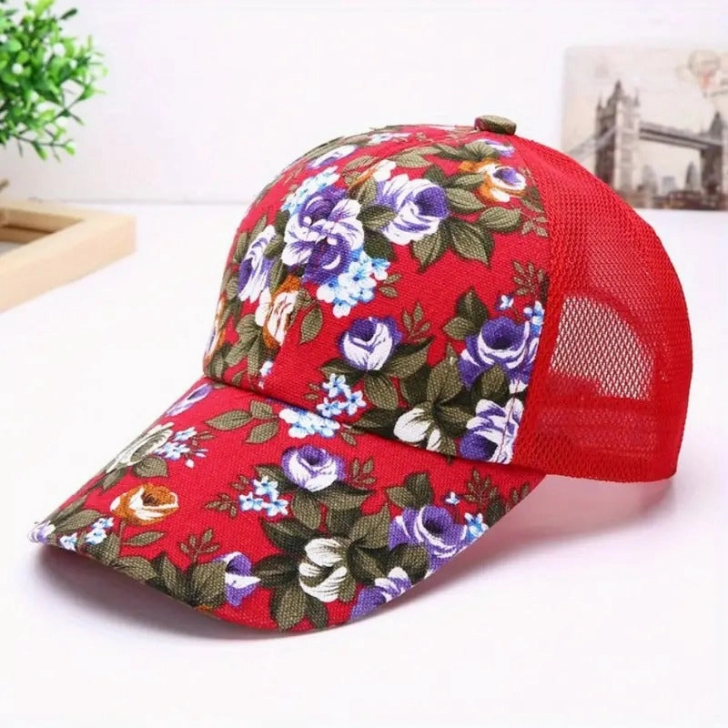 Wholesale Floral Cross Ponytail Polyester Baseball Cap
