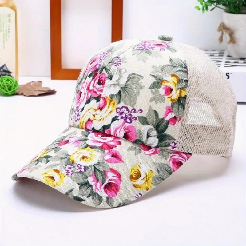 Wholesale Floral Cross Ponytail Polyester Baseball Cap