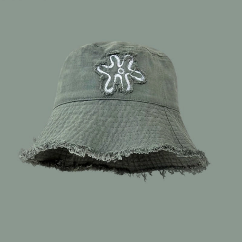 Wholesale Flower Embroidered Raw Edge Thin Bucket Hat