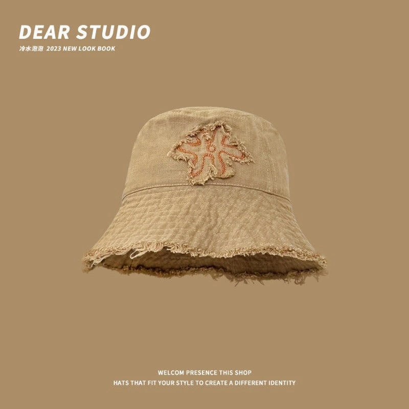 Wholesale Flower Embroidered Raw Edge Thin Bucket Hat