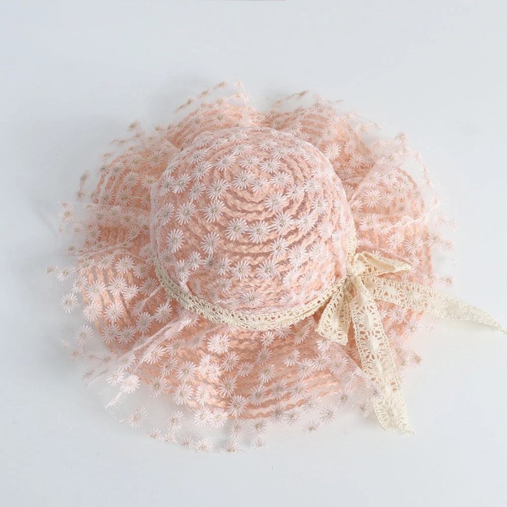 Wholesale Flower Lace Bow Kids Straw Hat