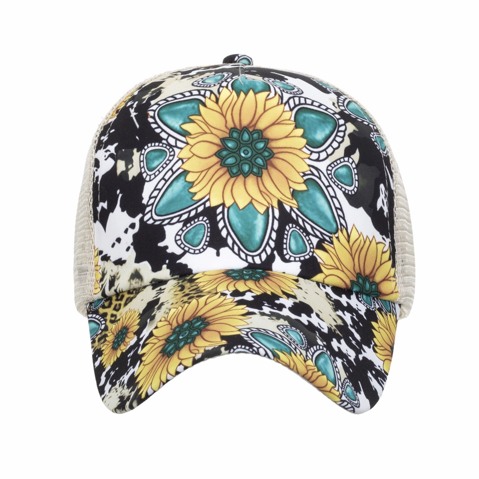 Wholesale Gemstone Sunflower Print Cross Baseball Cap