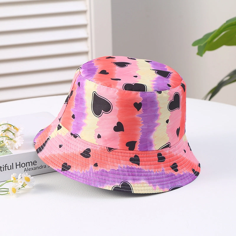 Wholesale Heart Printing Tie Dye Color Block Polyester Sunshade Bucket Hat