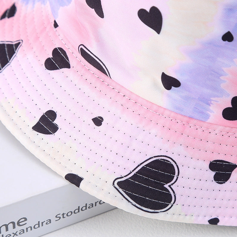 Wholesale Heart Printing Tie Dye Color Block Polyester Sunshade Bucket Hat