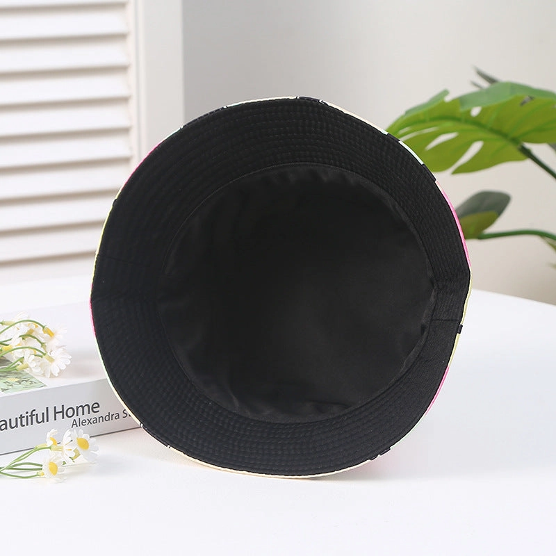 Wholesale Heart Printing Tie Dye Color Block Polyester Sunshade Bucket Hat