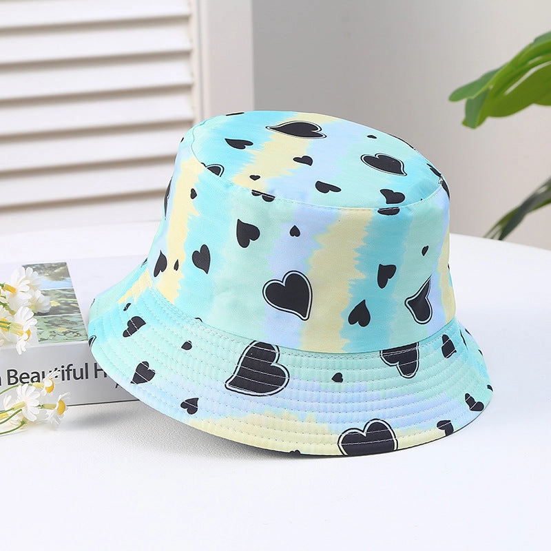 Wholesale Heart Printing Tie Dye Color Block Polyester Sunshade Bucket Hat