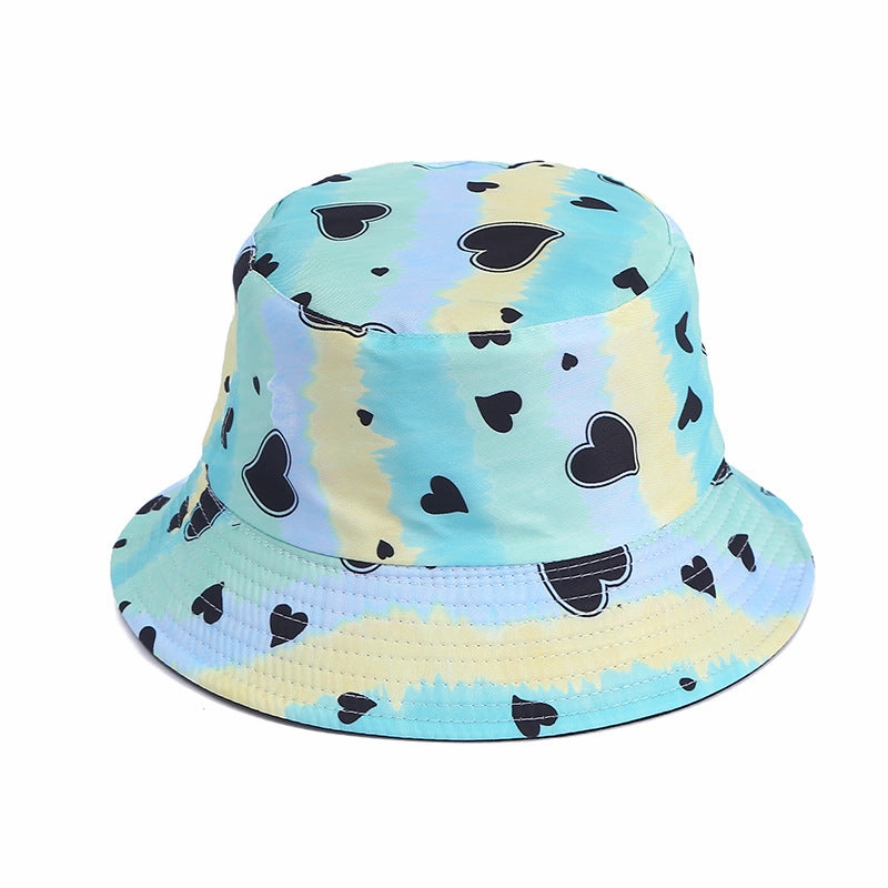 Wholesale Heart Printing Tie Dye Color Block Polyester Sunshade Bucket Hat